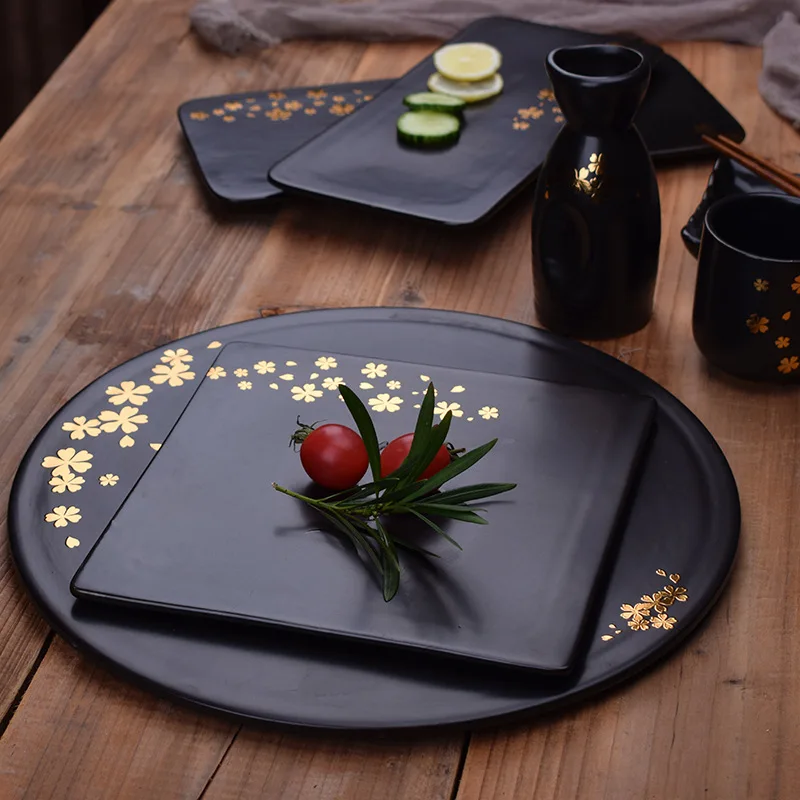 LingAo-Matte black ceramic sushi plate