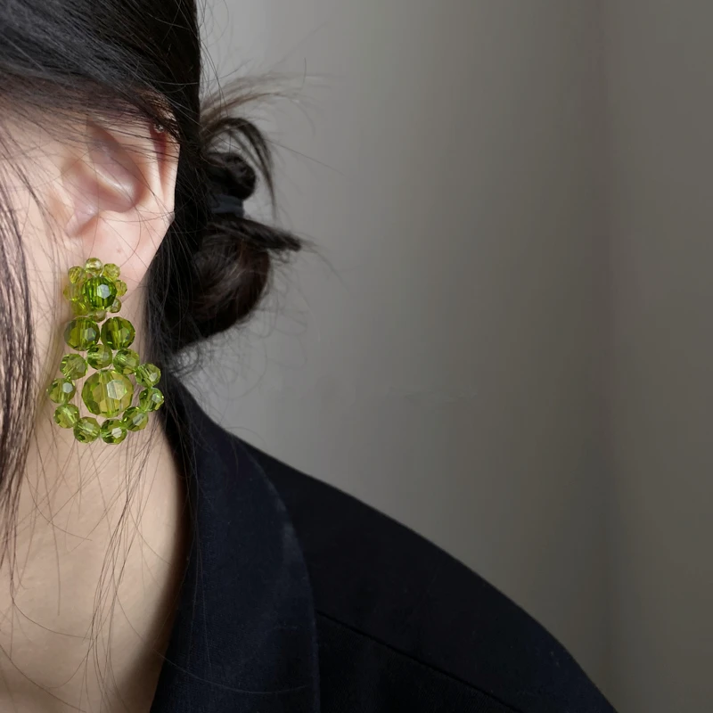 HangZhi New Korean Resin Color Stereoscopic Transparent Flowers Beaded Crystal Long Drop Earring For Women Girl Hot Jewelry Gift