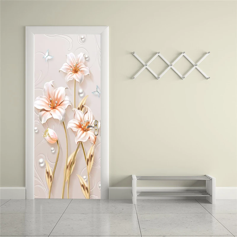 

Self-adhesive pearl 3D flower art door stickers home decoration door cover wall stickers mural porch wallpaper poster