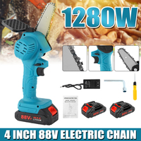 1280W 4 Inch 88V Mini Electric Chain Saw Woodworking Pruning One-handed Garden Tool Rechargeable with 1/2 Battery  Charger