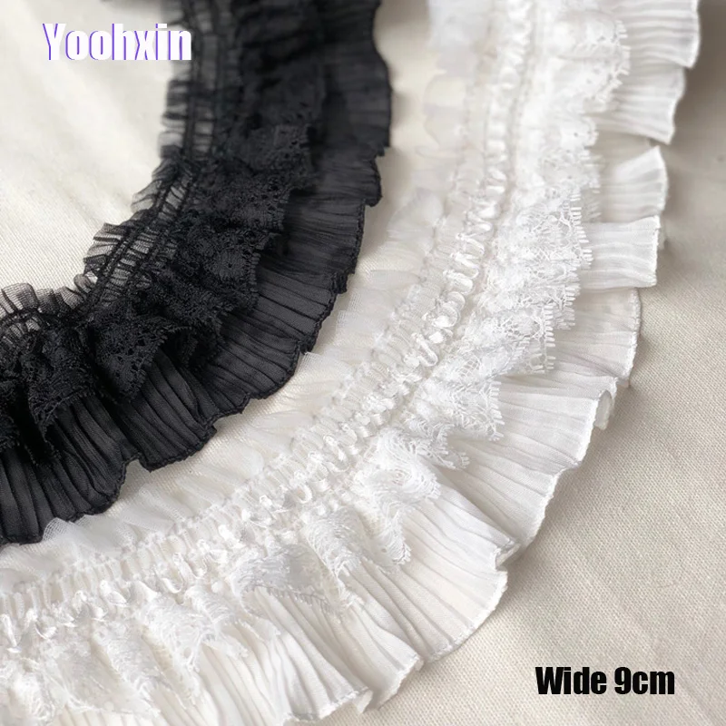 9cm Wide Hot White Black Elastic Lace Fabric Trim Ribbon Collar DIY Sewing Applique Flower Embroidered Guipure Wedding Decor