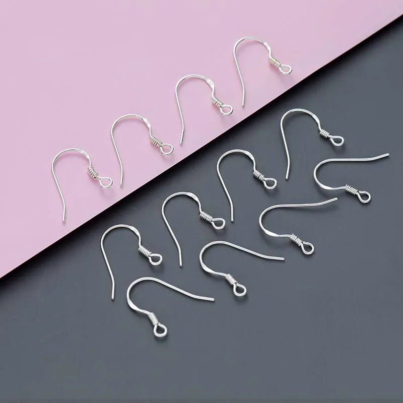 Genuine Real Solid 925 sterling Silver Ear Clasps Hooks Fittings Flat Wire Hook For Making Earrings Jewelry Findings