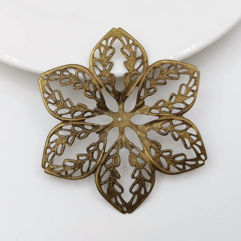 10 PCS 64mm Antique bronze/Gold Color/White K Metal Filigree Big Flower Slice Charms Base DIY Jewelry Components