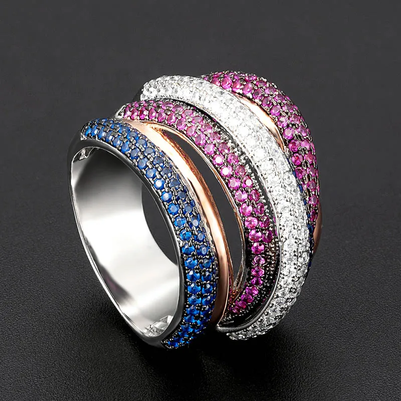 

Zlxgirl jewelry blue red mirco paved zircon wedding finger rings jewelry women's and men's best couple anel rings