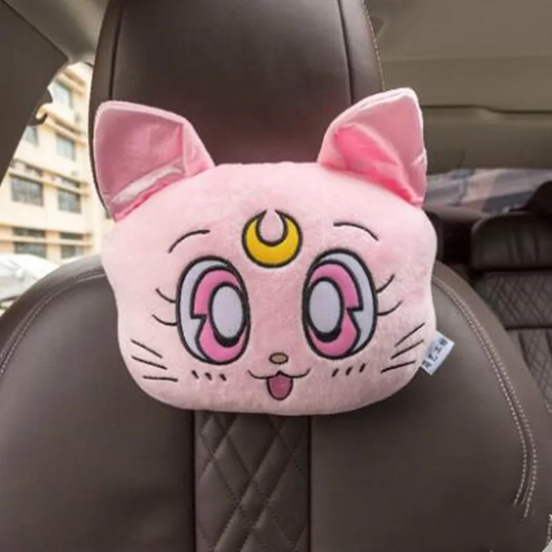 New Arrival Cartoon Cute Headrest Plush Luna Cat Head Car Lumbar Support Pillow Creative Car Neck Pillow Decorations — zdjęcie 5
