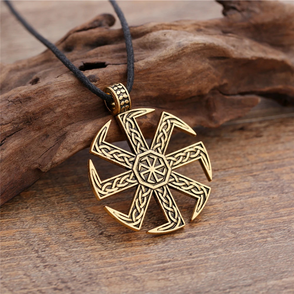 Likegreat Slavic Kolovrat Symbols Necklace for Men Pagan Sun Wheel Talisman Amulet Link Chain Pendants Religious Jewelry