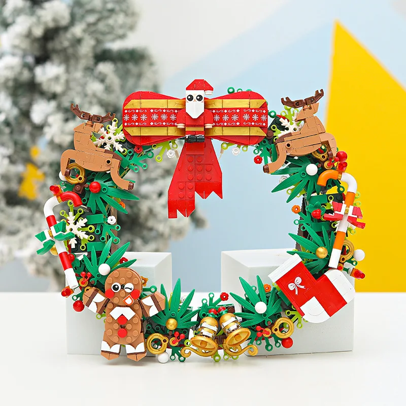 Home Decoration Christmas Wreath Colorful Christmas Tree Music Box Assembled Building Block Toys Children's Christmas Gifts