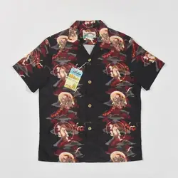 BOB DONG Japanese Hannya Devil Mask Hawaiian Camp Shirts Tattoo Art Short Sleeve Tops