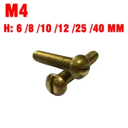30pcs M4 Slotted Round Head Brass Screws One Sord Pan Head Screw Mechanical Bolts Brassiness Bolt GB67 8 10 12 MM 25mm-40mm Long