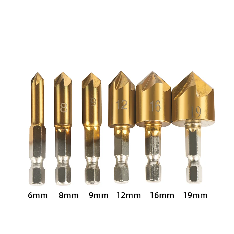 6 pz smusso svasatore 1/4 "codolo esagonale HSS punta da trapano smussatura taglierina rivestita in titanio per tavole di legno punta da trapano svasatore