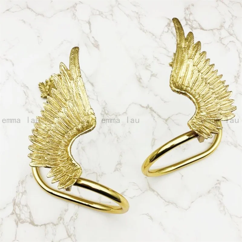 

One Pair Retro Brass Curtain Hook Gold Angel Wings Curtain Holdbacks Wall Mounted Decoration Curtain Hanger for Living Room