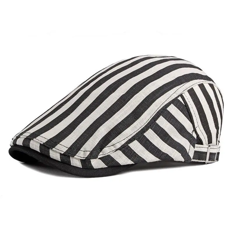 Cotton four seasons solid striped Newsboy Caps Flat Peaked Cap Men and Women Painter Beret Hats 12