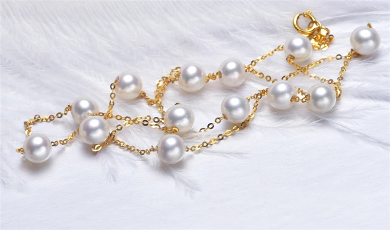 HABITOO Fashion 18K Gold Chain 6-7mm White China Freshwater Pearl Necklace Simple Elegant Jewelry for Women Daily Party Wear