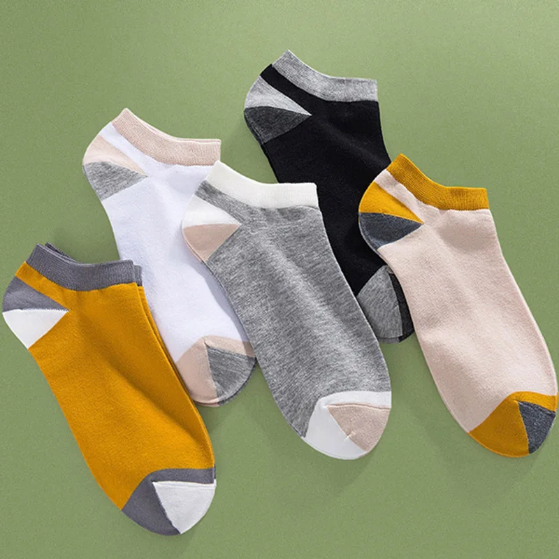 5 pairs Summer new cotton Men boat socks stitching contrast color Men and Women socks casual all-match five-color Men socks