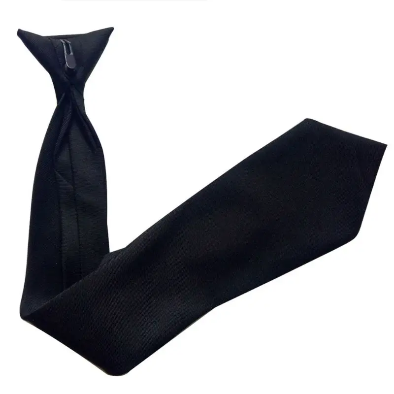 50x8cm Mens Uniform Solid Black Color Imitation Silk Clip-On Pre-Tied Neck Ties for Police Security Wedding Funeral