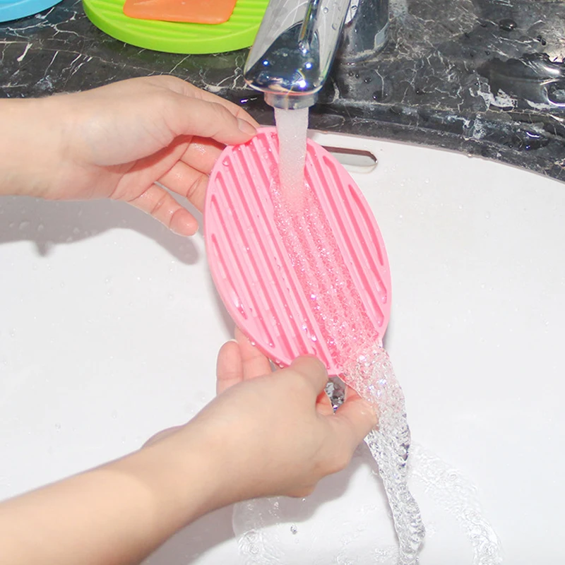Colorful Silicone Flexible Soap Dish Plate Tray Drain Ovaled Portable Soap Dishes Kitchen Bathroom Tools Storage Holder Soapbox