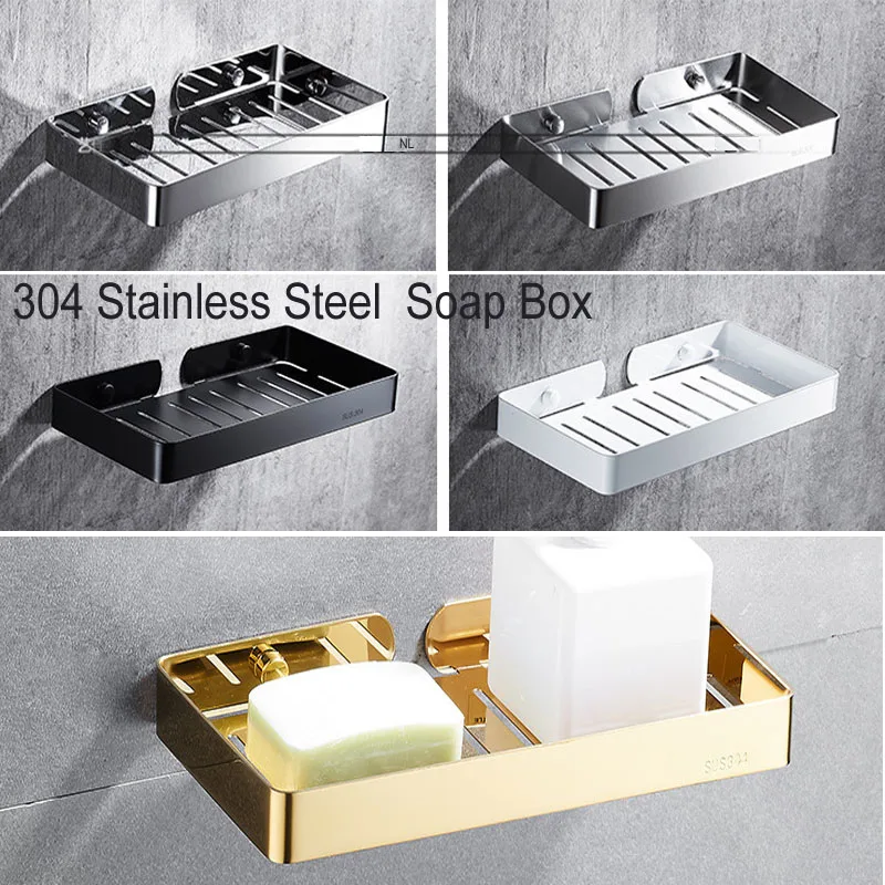 304 Stainless Steel Non-Drilling Toilet Soap Basket, Multicolor and Size Soap Dish, Soap Box with Drains, Bathroom Accessories