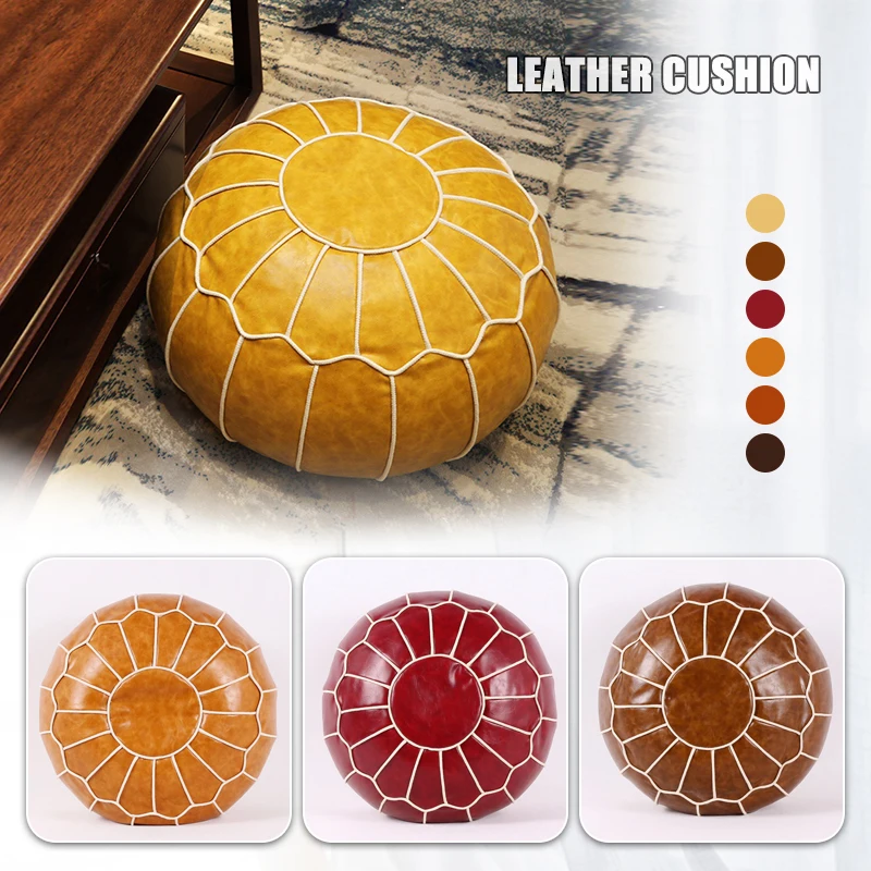 55cm Moroccan PU Leather Pouf Cover Round Seat Unstuffed Ottoman Footstool Cushion Home Carpet Tatami Craft Floor Futon Mat