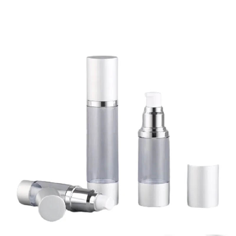 

20pcs AS Plastic Clear Cosmetic Serum Lotion Emulsion Packaging Refillable Empty Matt Silver Airless Pump Bottle 15ML 30ML 50ML