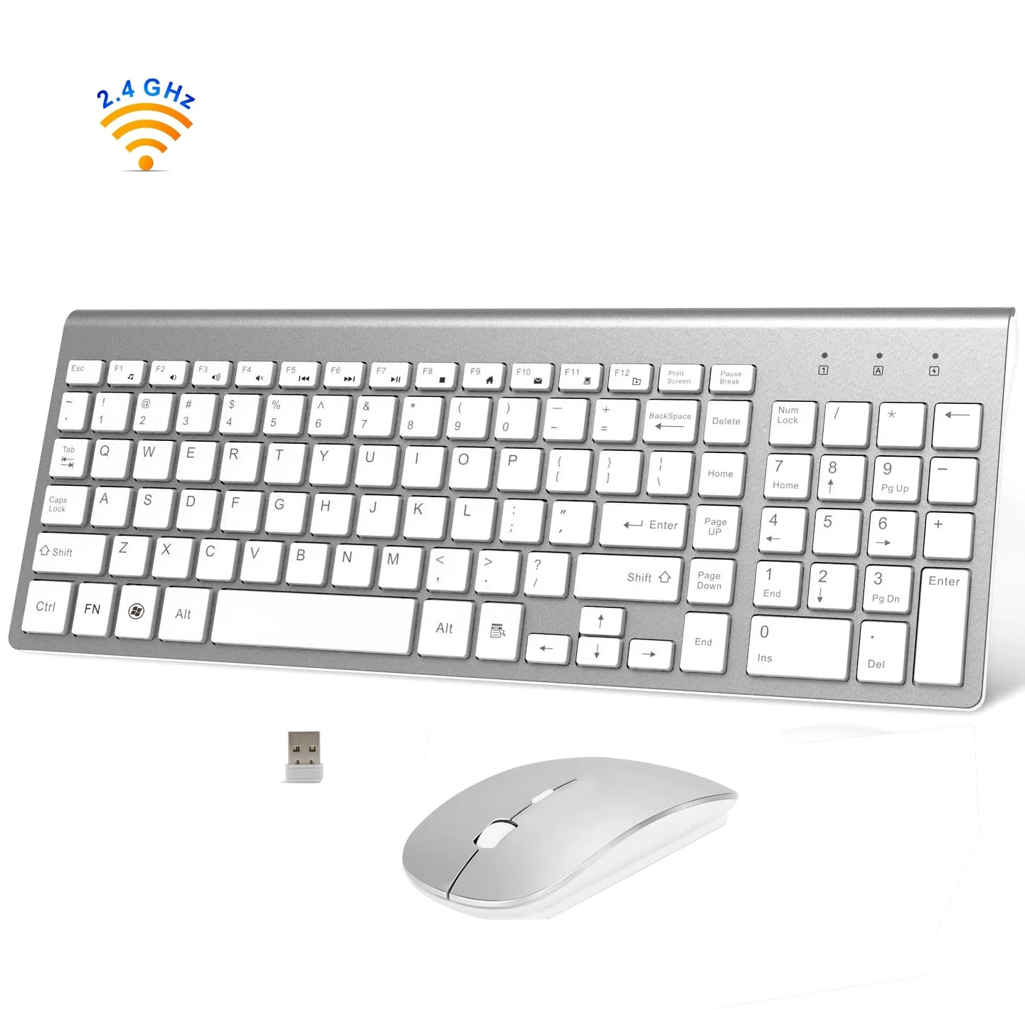 Wireless Keyboard and Mouse Combo 2.4G Ultra Slim Compact Full Size Quiet Scissor Switch Keyboard and Mice for Windows Laptop PC