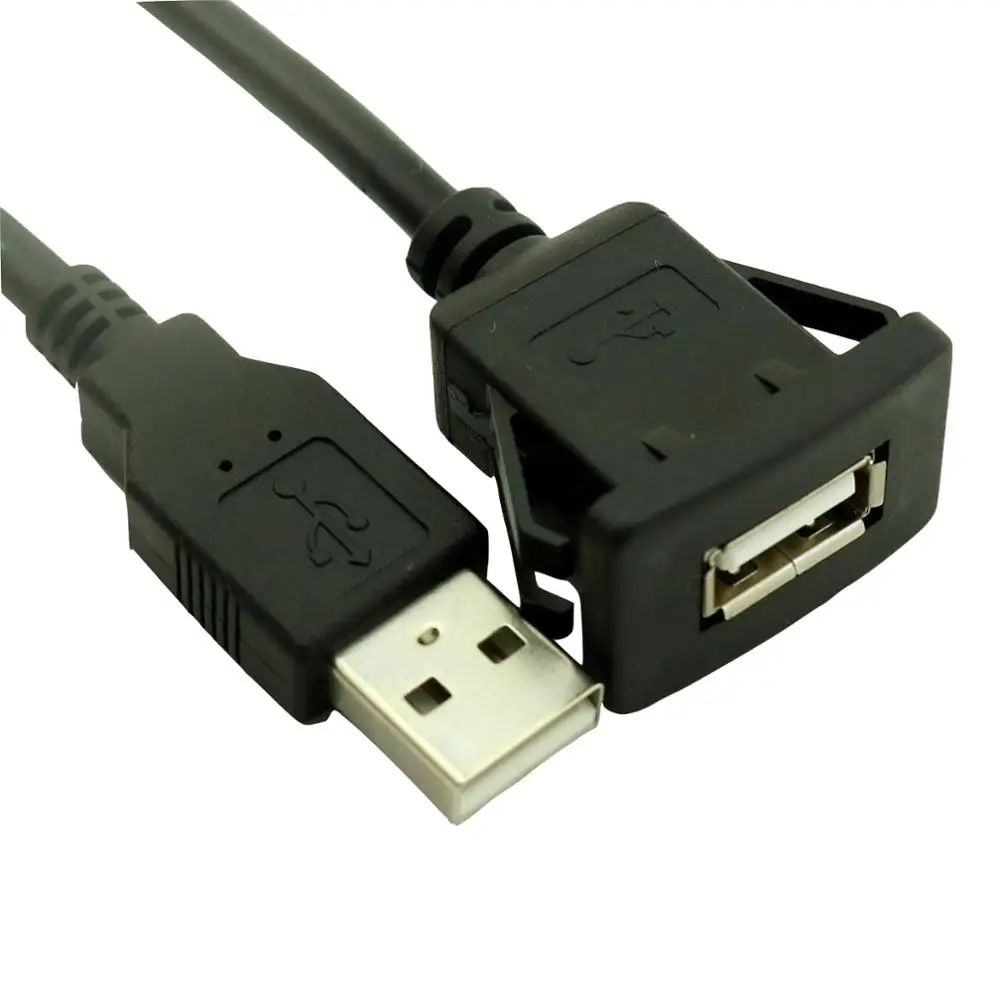 1ชิ้นแผงหน้าปัดรถยนต์ฟลัชเมาท์ USB 2.0ซ็อกเก็ตต่อแผงตะกั่วสายสายต่อ1เมตร