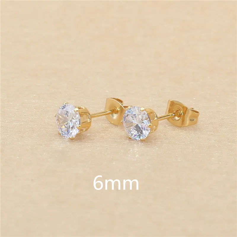 Klassische Ohrstecker aus Edelstahl, weiß, mit AAA-runden weißen Zirkonia-Steinen, 3 mm. – Detail 12
