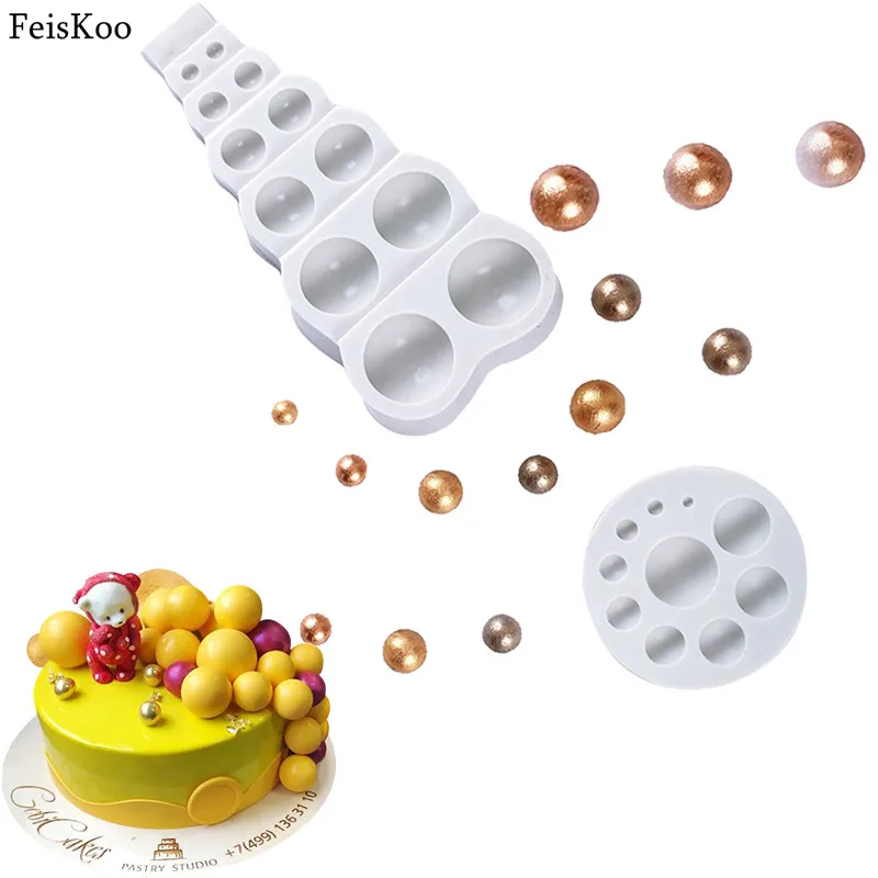 Modelo de pastel de silicona, molde de Chocolate con forma de bola de perlas, tamaño grande y pequeño, herramienta de decoración para hornear pasteles