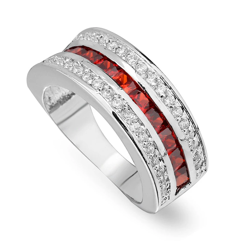 Fashion Simple Silver Color Blue Red Crystal for Women Elegant Rings Wedding Aniversary Party Gift image 6