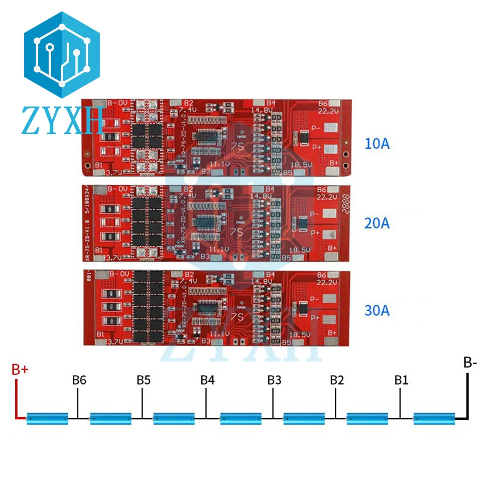 Balanced 7S BMS 10A 15A 20A 30A Lithium 18650 Charge Board Short Circuit Protection Common Port Equalizer For Power Bank