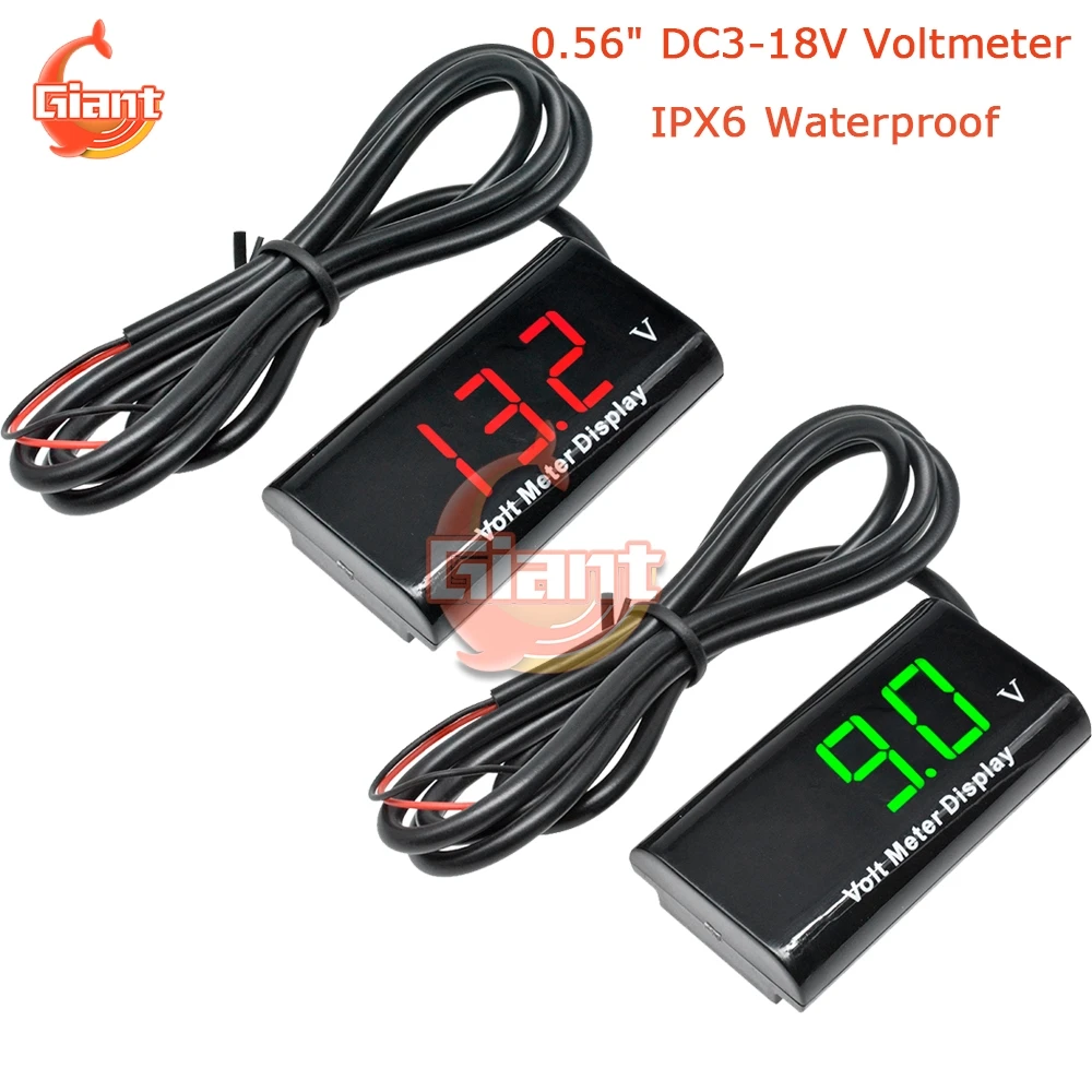 DC 5V 12V IPX6 Waterproof Voltmeter 12V Car Boat Motorcycle 0.56 inch LED Digital Display Volt Voltage Meter Mini Tester Panel