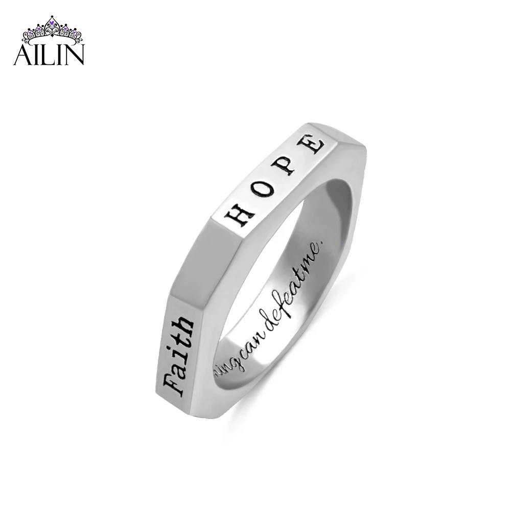 

AILIN Dropshipping Personalized 925 Sterling Silver Octagon Ring Multi Names Engraving Four Names Family Memory Ring