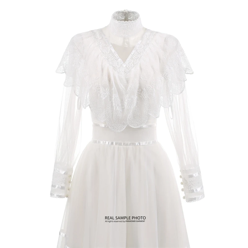 Robe de Mariée en Tulle à Manches sulfet Col Haut, Vêtement en Dentelle, Style Victoria, pour Patients de Mariage, Quelle que soit la Collection