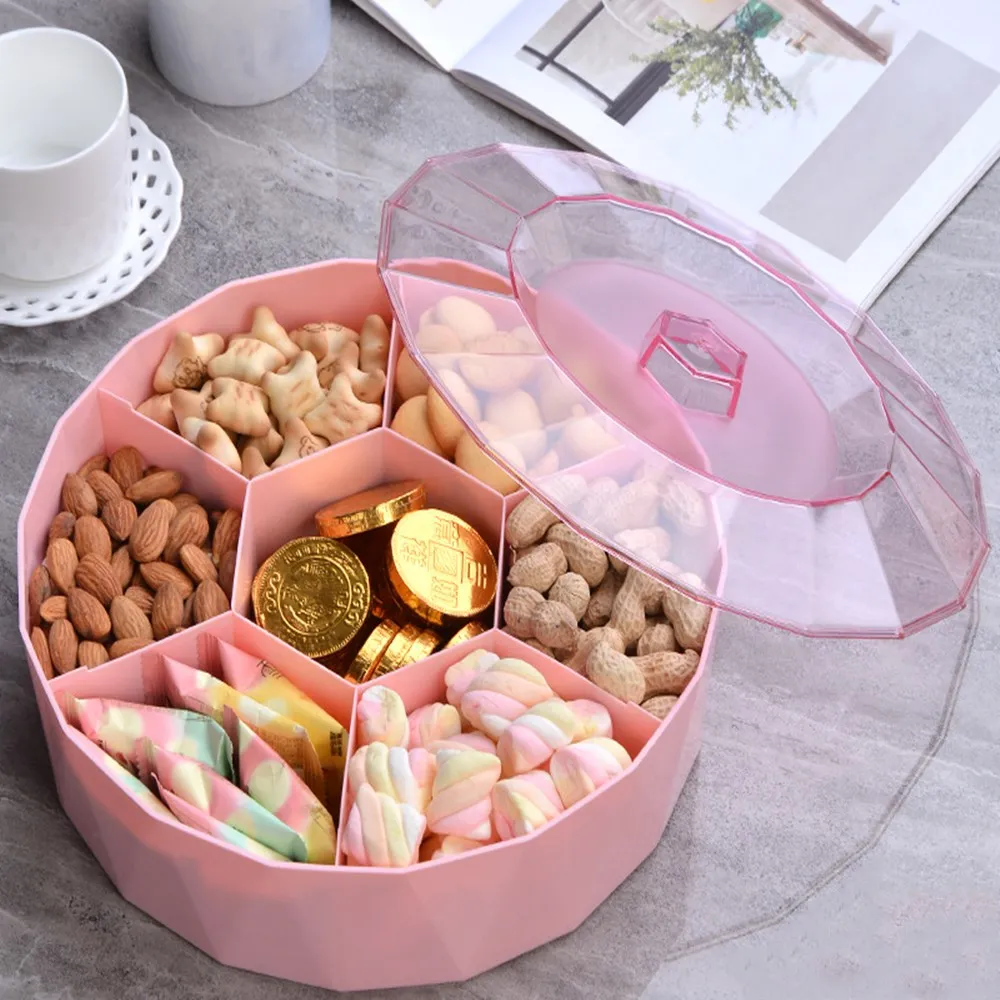 Creative Divided Candy Box With Lid Living Room Office Transparent Snack Tray Fruit Tray New Year Festive Plastic Dried Fruit