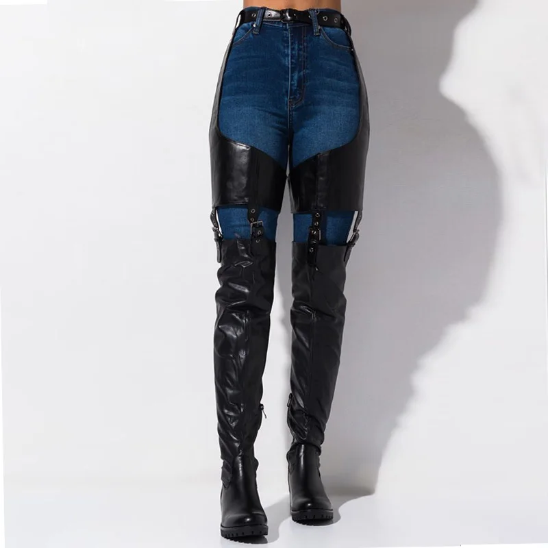 2023 Winter Low Heels Belt Thigh High Boots For Women Pu Leather Over The Knee Boots Knight Long Boots Lady Catwalk Shoes