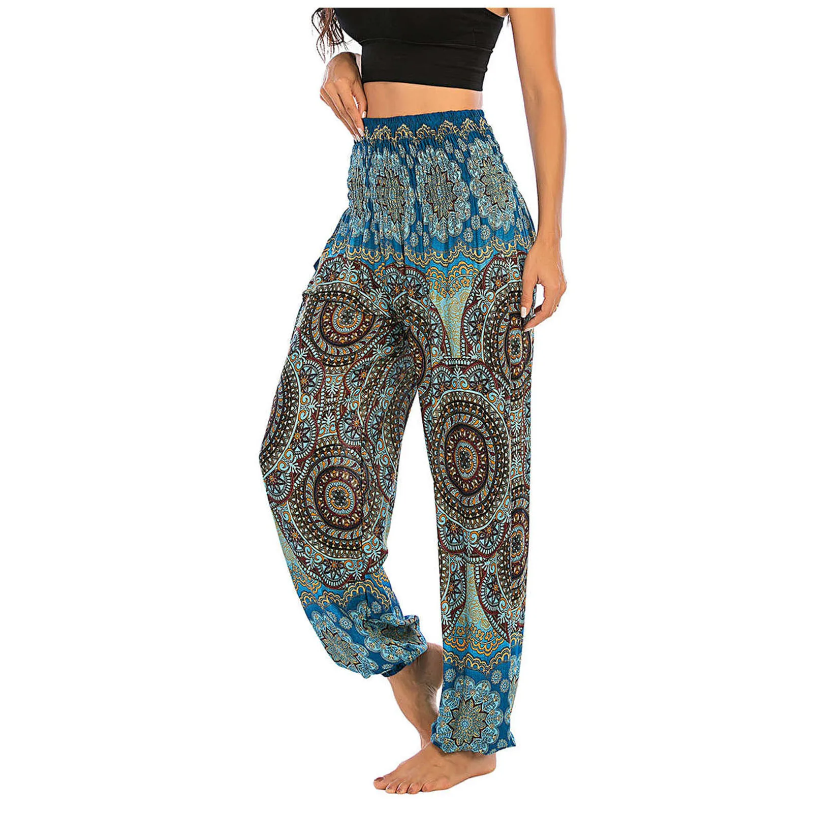 Men Women Bohemian Yoga Pants Thai Harem Trousers Boho Festival Hippy Smock High Waist Yoga Pants