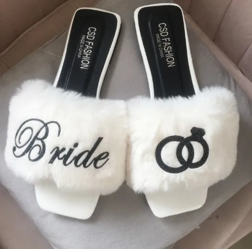 Custom any language outdoor indoor Soft Flur Sandal Maid of honor Mother sister Bride Bridesmaid Slippers Personalized Gifts