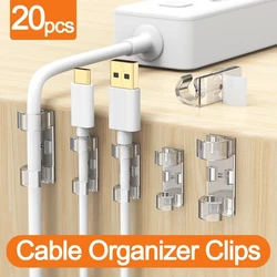 Organizador de Clips de Cable, soporte de Cable, gestión de cables, autoadhesivo, abrazadera fija, enrollador de cables de escritorio USB, 20 Uds.