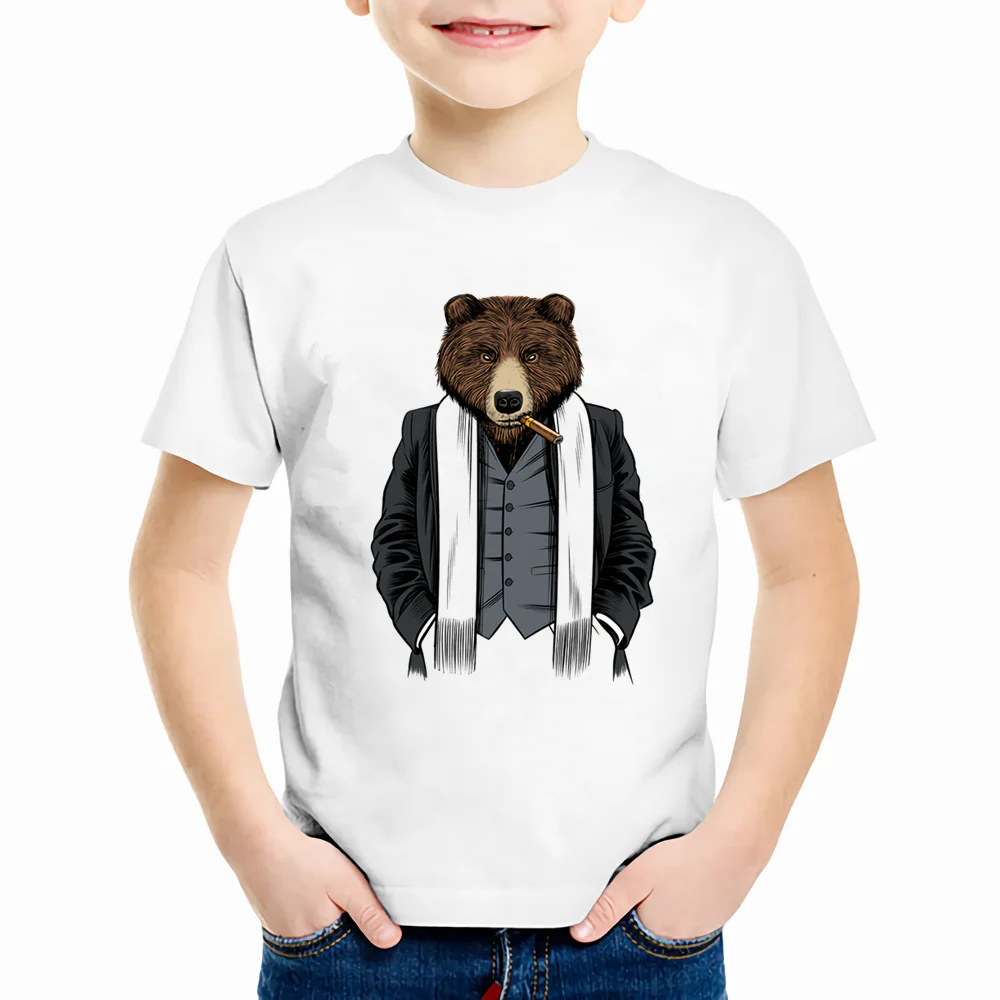 Camiseta estampada com desenho animal para crianças, camiseta branca com estampa de desenho animado para meninos e meninas, verão nova moda infantil, ykp176