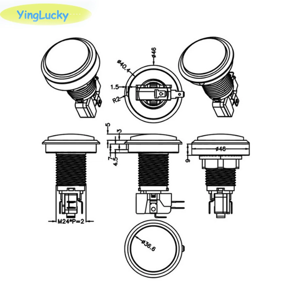 45mm Flat Shaped Parts 5V 12V Large LED light Illuminated Push Buttons Micro switch For Arcade Coin Machine Operated Games