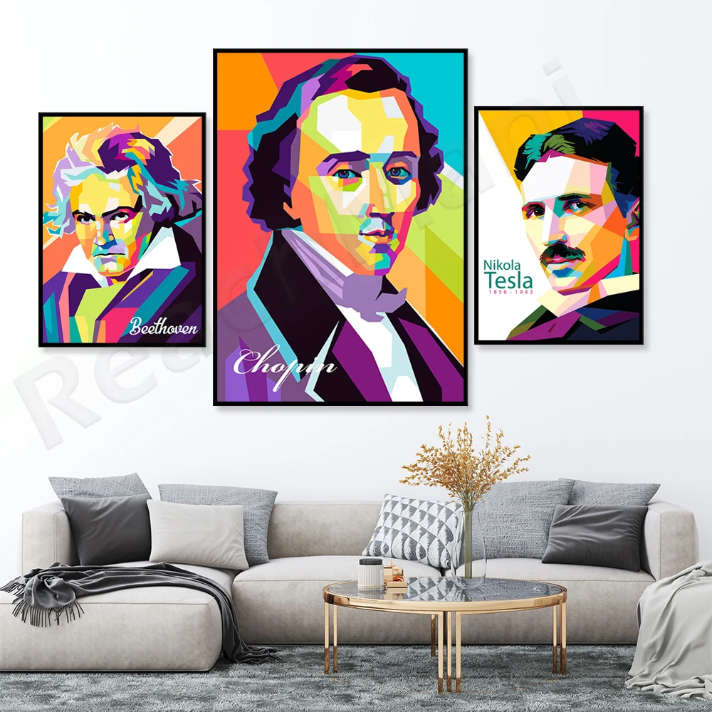 

Chopin portrait, Ludwig van Beethoven, Beethoven, wall canvas, pop art retro style classic poster Tesla portrait art poster