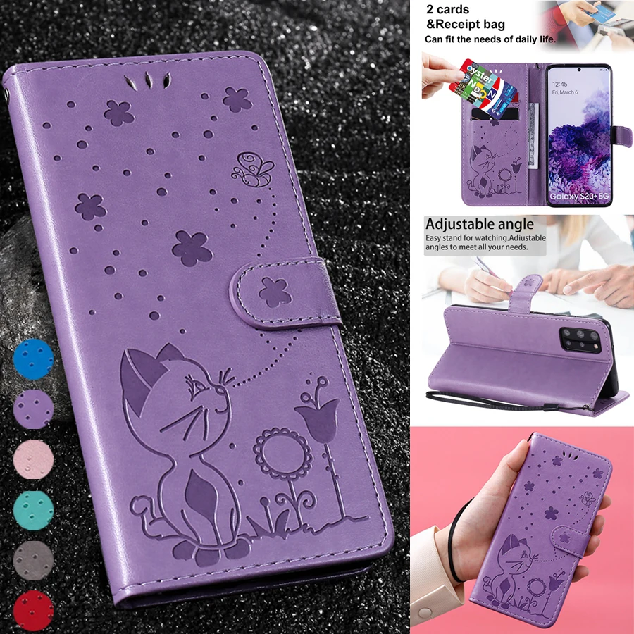 

Wallet Leather Cat and Bee Fashion Case For Samsung S21 S21Plus S21Ultra S21FE S20 Plus/Ultra/FE S10/S9/S8 Plus S7 Note 20 Ultra