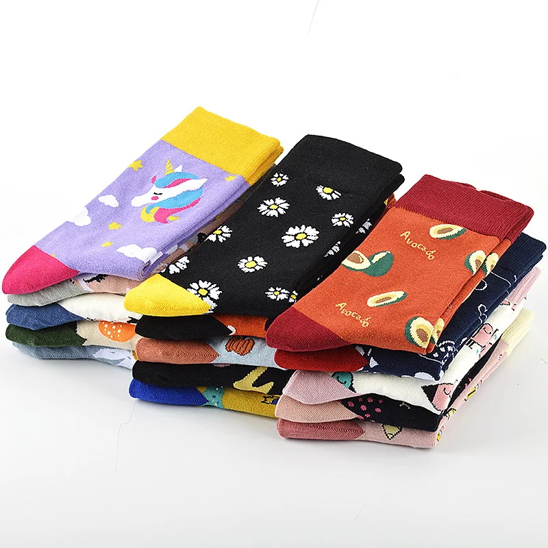 Fashion Harajuku cartoon woman socks unicorn flamingo sheep dinosaur crane animal woman socks hip hop skateboarding girl socks