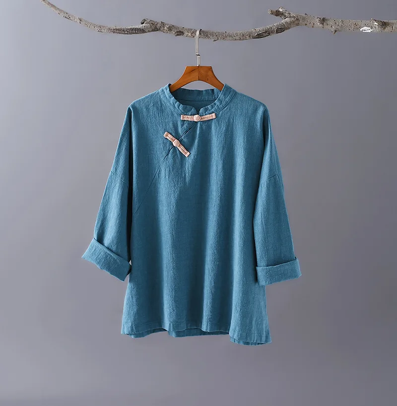 Shanghai Story Chinese Blouse Long Sleeve Shirts Tops Cotton Linen Chinese Qipao Frogs Casual Shirt 3 Color