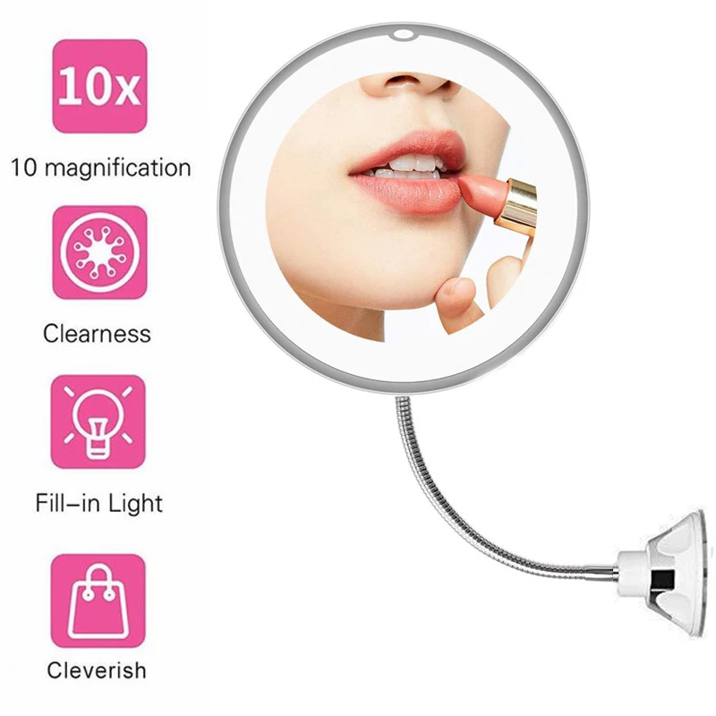 

Extendable LED Makeup Mirror Light Bathroom Wall Mount 10x Magnifying Make Up with Lights Lamp Battery 360 Swivel Flexible