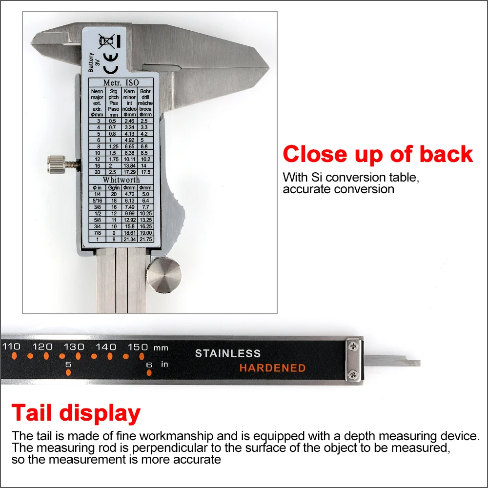 RZ Vernier Caliper Digital Caliper Stainless Steel Tracing Metal Electronic Handheld 0-150mm Vernier Caliper Measuring Tools