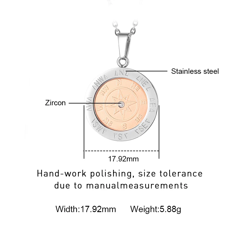 Moocare Fashion Stainless Steel Necklace Engraved Steering Wheel with White Zircon Round Pendant  Christmas Gift