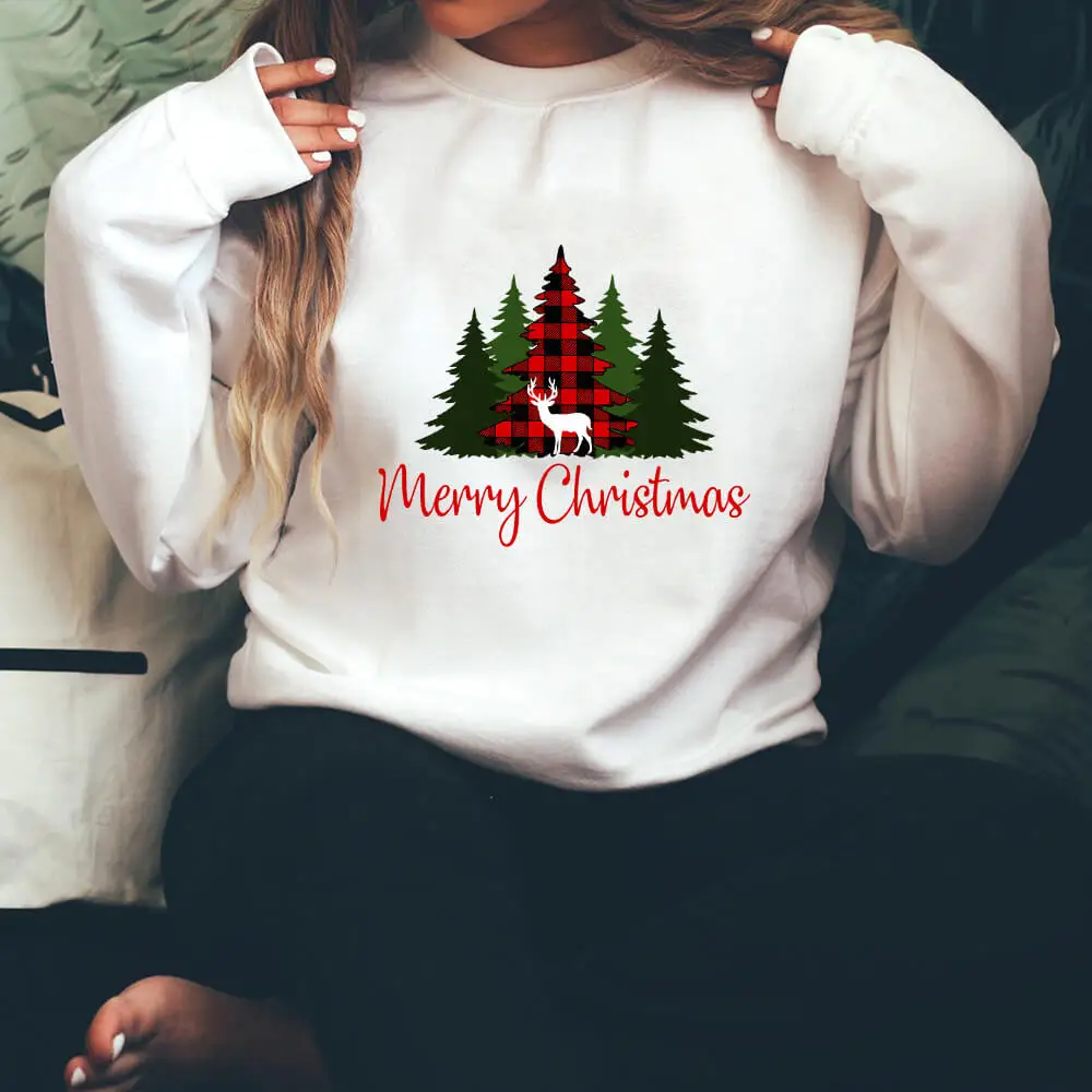 

Merry Christmas 100%Cotton Colored Printed Christmas Sweatshirts New Arrival Long Sleeve Tops New Year Gift Dropshipping