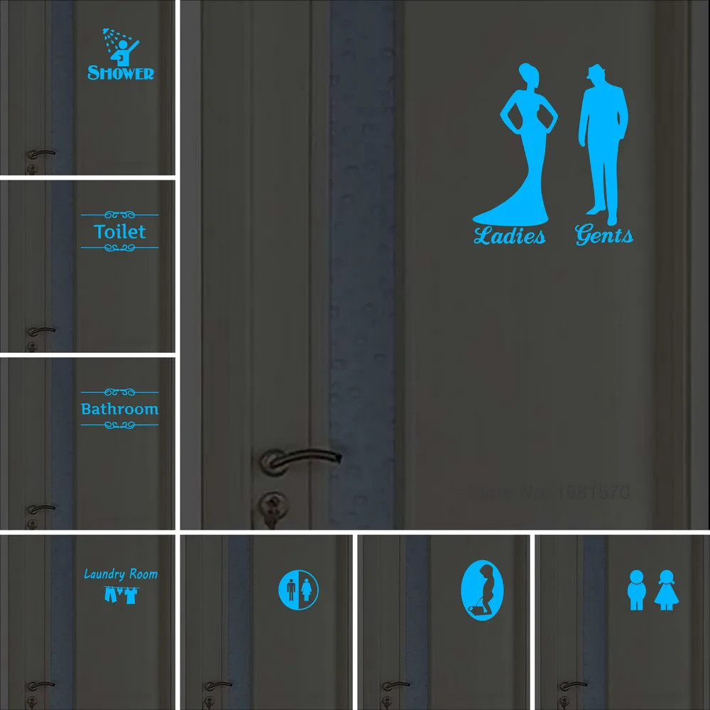 Lustige Cartoon Toiletten sitz Aufkleber leuchten WC Zeichen Badezimmer tür Wand dekoration Toilette/Waschraum/öffentliche Toilette Anzeige Aufkleber