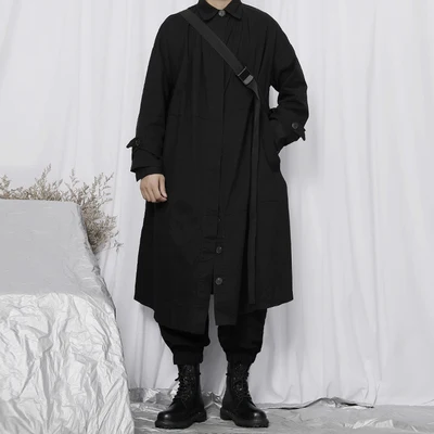 New windbreaker male long coat neutral Japanese dark loose over the knee windbreaker coat