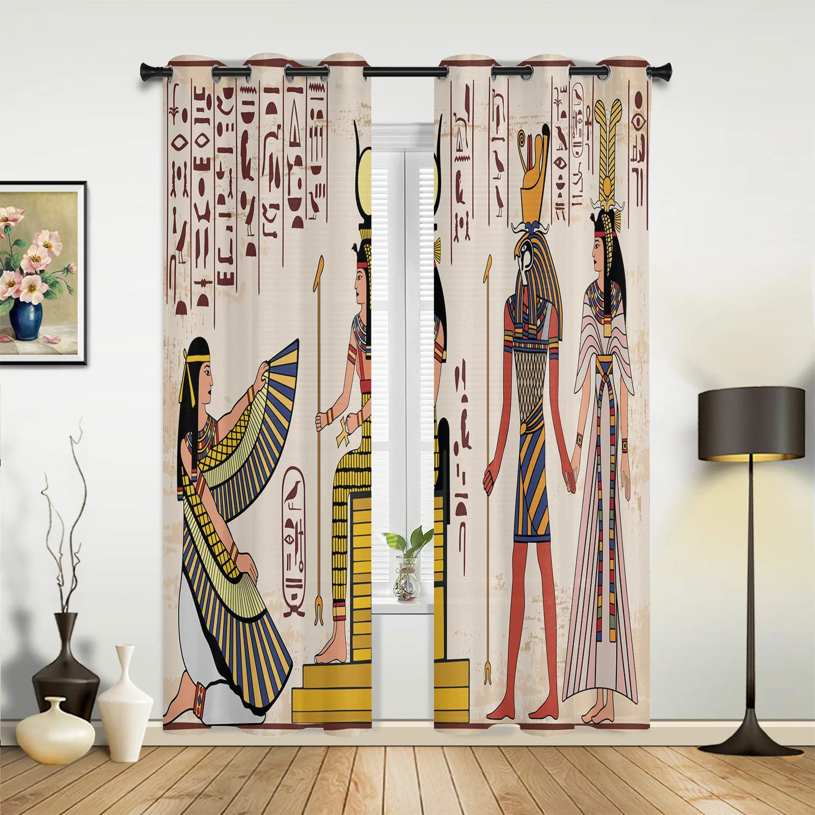 Egyptians Ancient Culture Murals Kitchen Curtain Kids Bedroom Living Room Balcony French Windows Curtain Fabric Pergola Bathroom